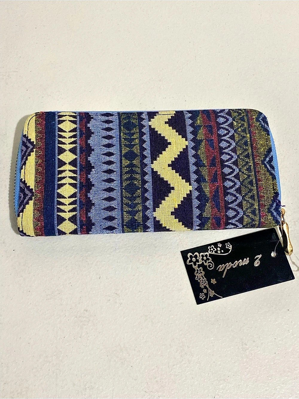 2 Moda Geometric Zip Wallet in Blue & Yellow Boho Southwest